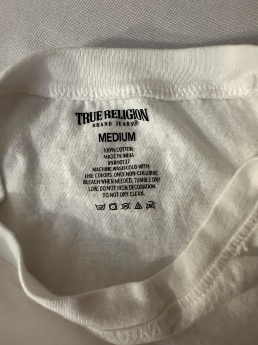 True‎ Religion White Crewneck Tee with Black Logo Print